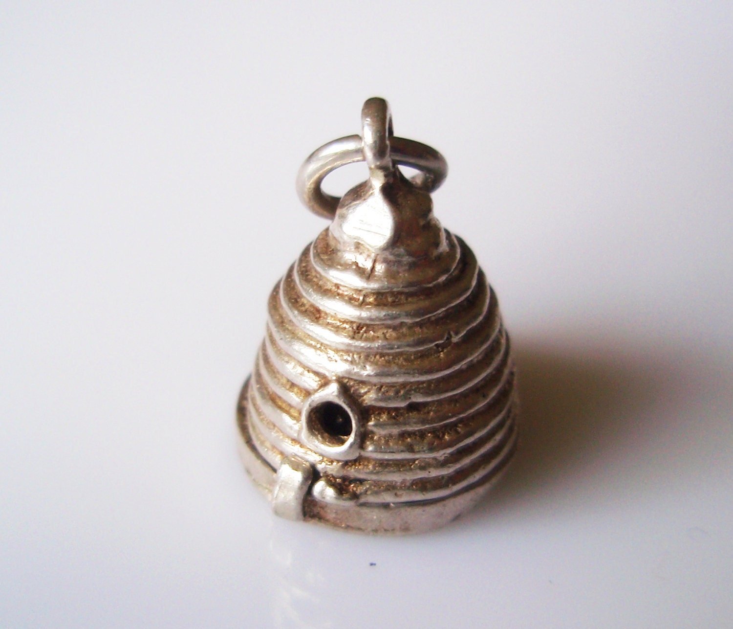 Vintage Sterling Silver Beehive & Enamel Bee Charm Opens
