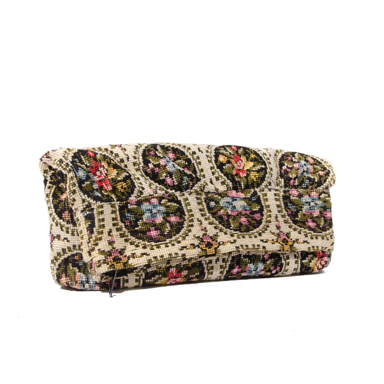 Vintage Tapestry Needlepoint Handbag or Clutch Floral Print