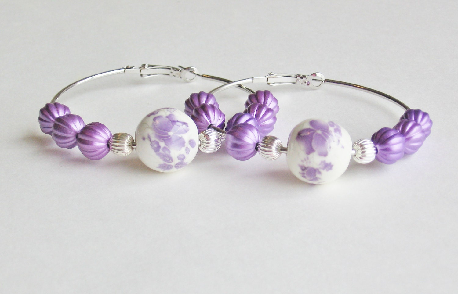 Purple Flower Hoop Earrings