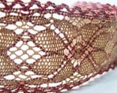 Brick Red and Tan Crochet Jute Net Lace  ( 2") for Headbands, Cuffs, Necklaces - 2 1/2 yards