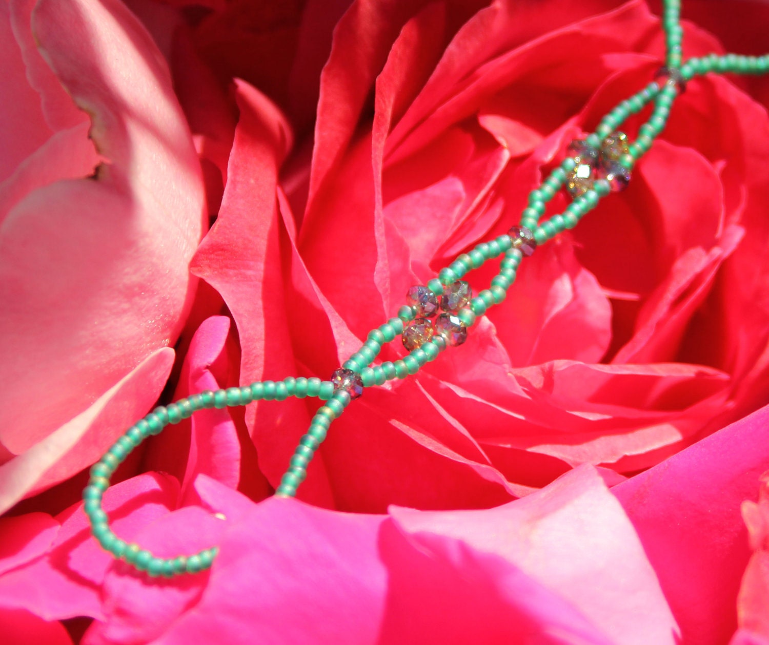 Frosted Green Bead and Peacock Green Crystal Barefoot Sandals