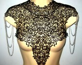 Steampunk lace collar black bib detachable collar necklace silver chain epaulets epaulettes 'Body Tattoo' burning man featured on VOGUE.IT