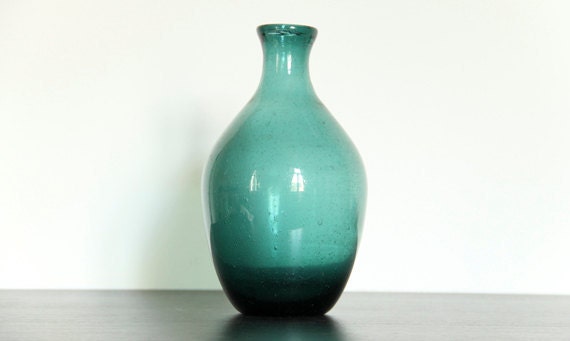 Vintage Glass Vase Green Turquoise Blue Midcentury