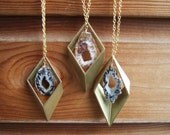 Brass Rhombus & Geode Slice Necklace