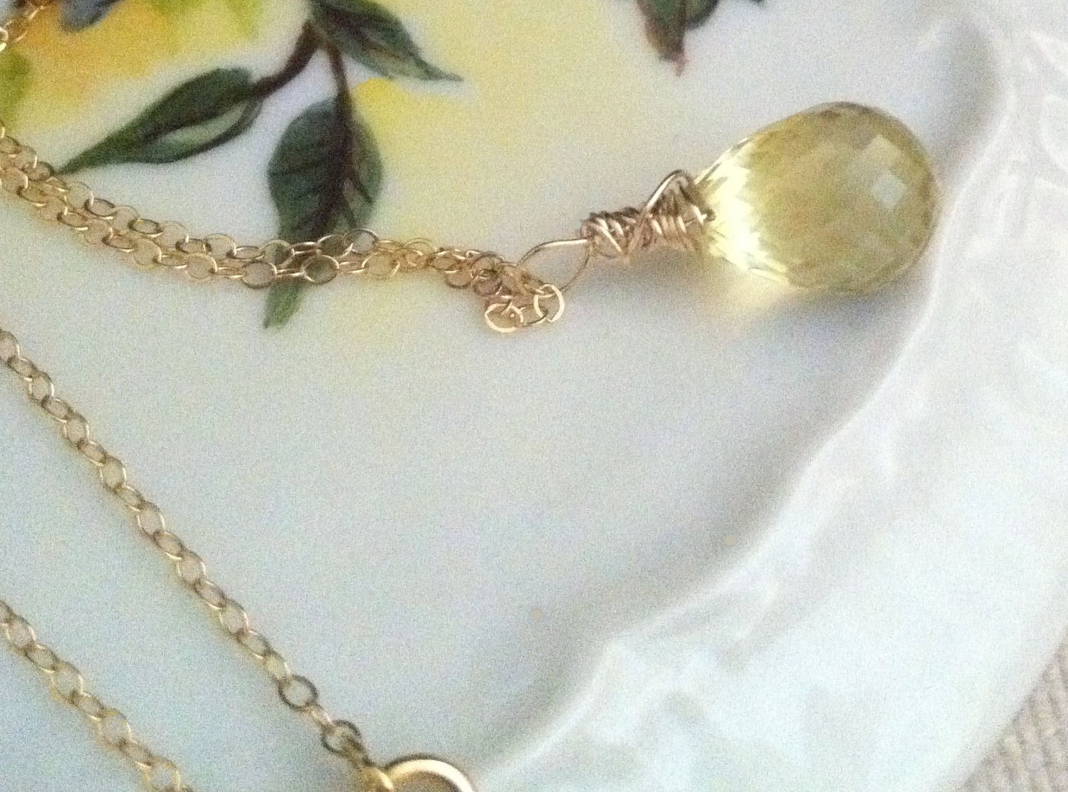 Wire Wrapped Citrine Briolette Gold Necklace