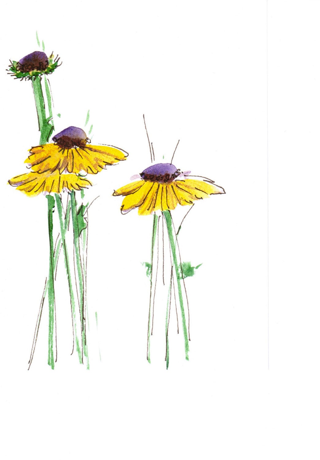 Handpainted Note Card Greeting Card Any occasion Blank Coneflower Yellow 6X4 Original Watercolor Gardening Botanicals HEO9