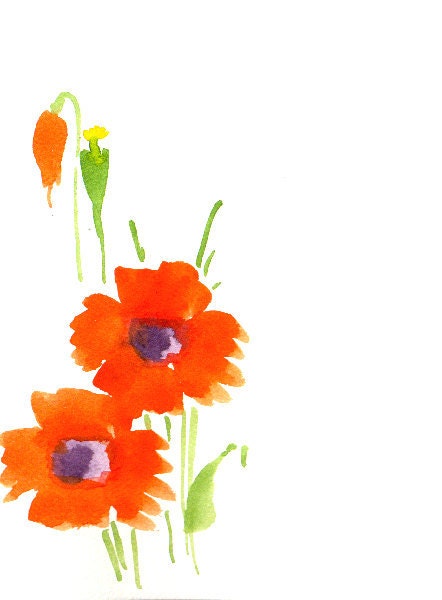 Handpainted Greeting Card Note Card Any occasion Blank Poppies Orange 6X4 Original Watercolor Gardening Botanicals