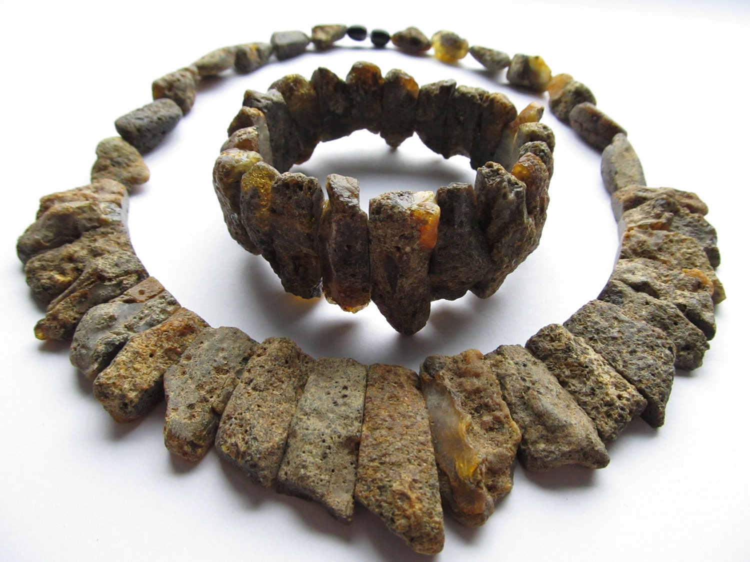 Raw Unpolished Black Baltic Amber Choker And Bracelet