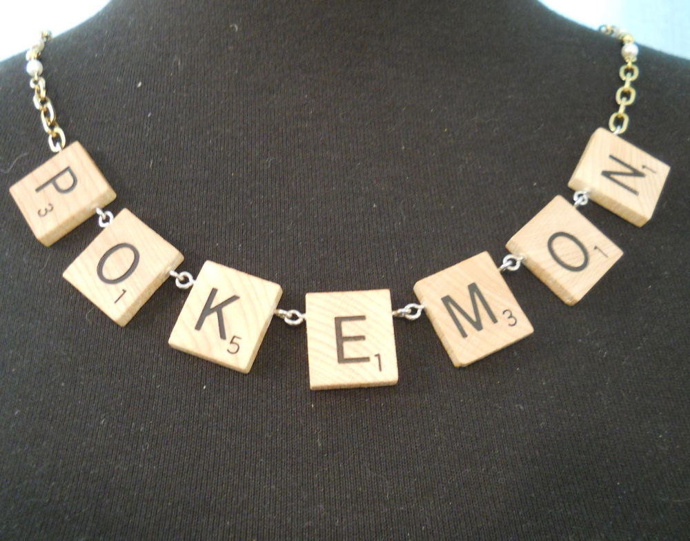 Re-cycled Scrabble Pokemon Necklace