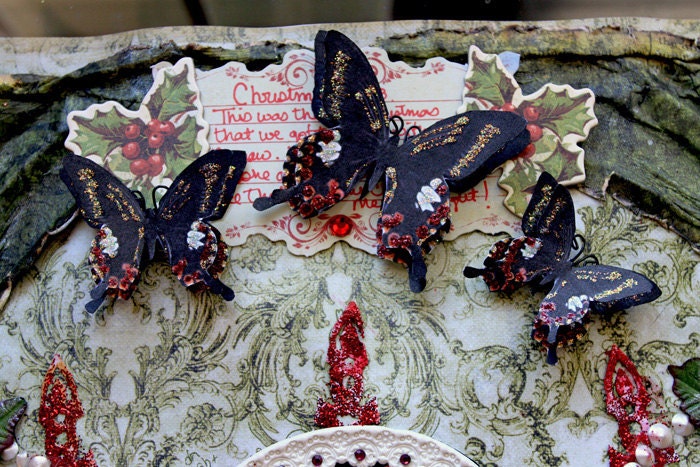 Butterfly Set -Cherry Cordial Christmas Butterflies Scrapbook Embellishment Card Tag Mini Album Wedding Tim Holtz Prima