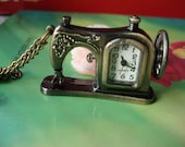 Antique Bronze Vintage Filigree Sewing Machine Pocket Watch Locket Pendants Necklaces with Chains FREE Ribbon