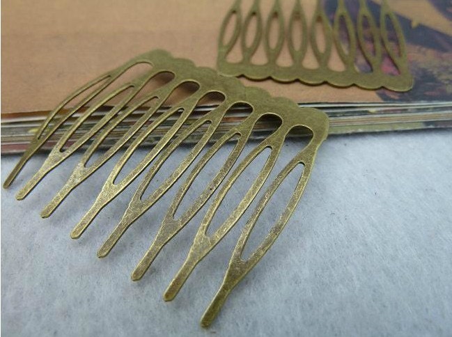 10 pcs 40x40mm Antique Bronze Vintage Brass Filigree 8 Teeth Hair Combs Clips Hairpins fc4262