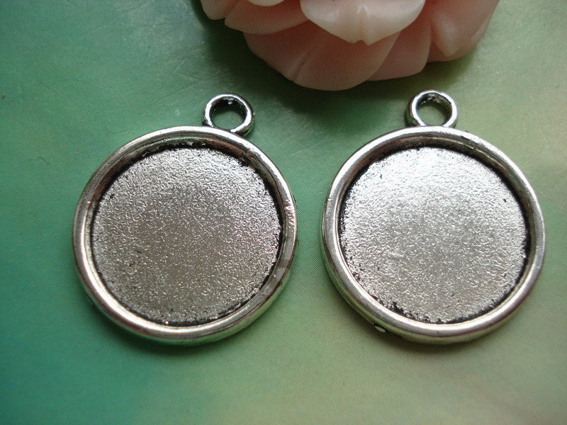 10 pcs 21mm Antique Silver Vintage One Sided Round Cameo Cabochon Base Settings inner 18mm g34960