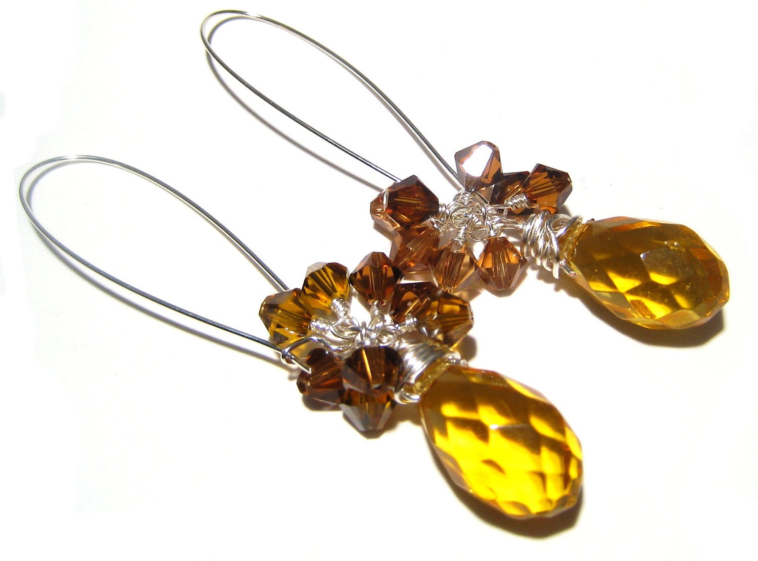 Topaz Cluster Earrings "Golden Shine" with Swarovski Crystals