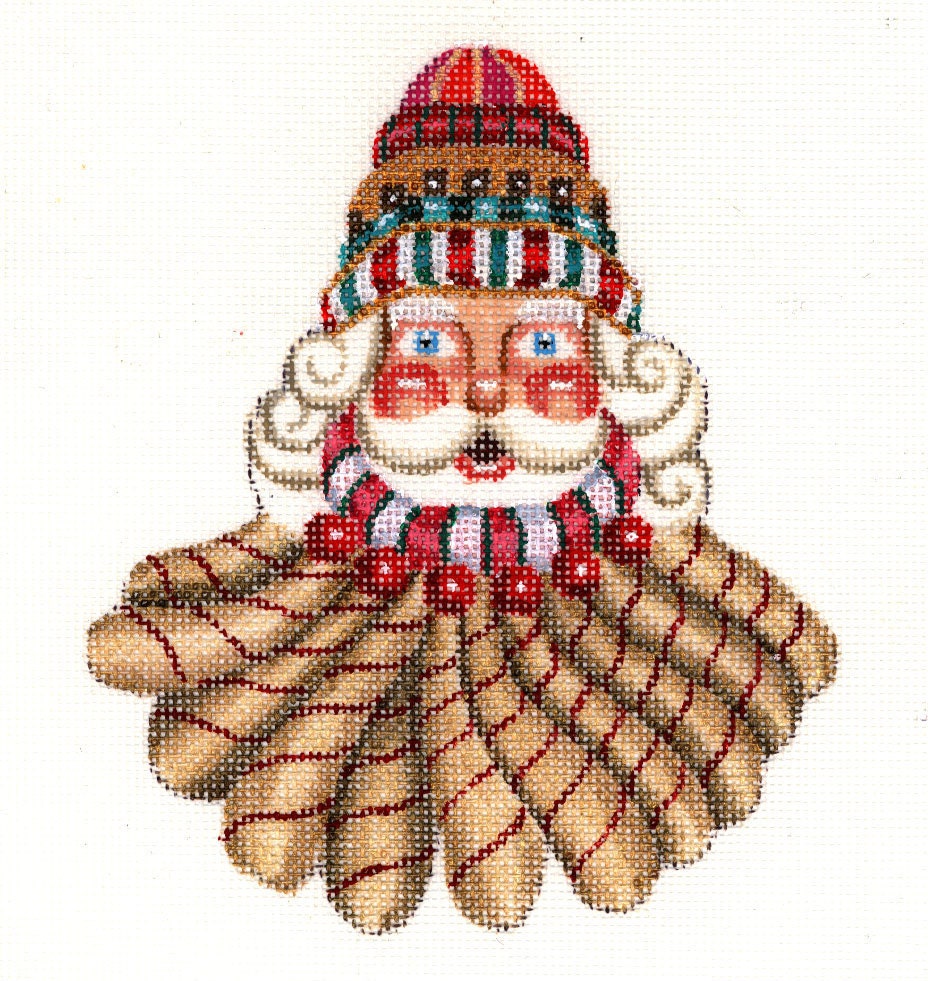 Santa Needlepoint Christmas Ornament Gold by ADragonsTaleDirect