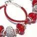 Red Wire Wrapped Hoop Earrings with Crystals and European Large Hole Beads