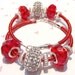Red Wire Wrapped Hoop Earrings with Crystals and European Large Hole Beads
