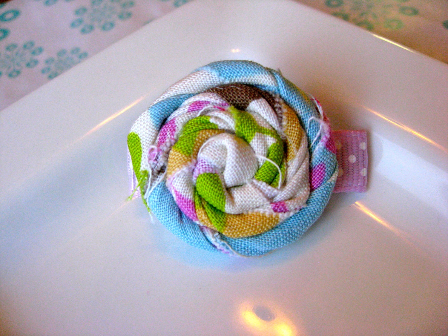 Pastel Twisted Flower French Barrette - Rosette Flower Clip - - Rolled Flower Clip