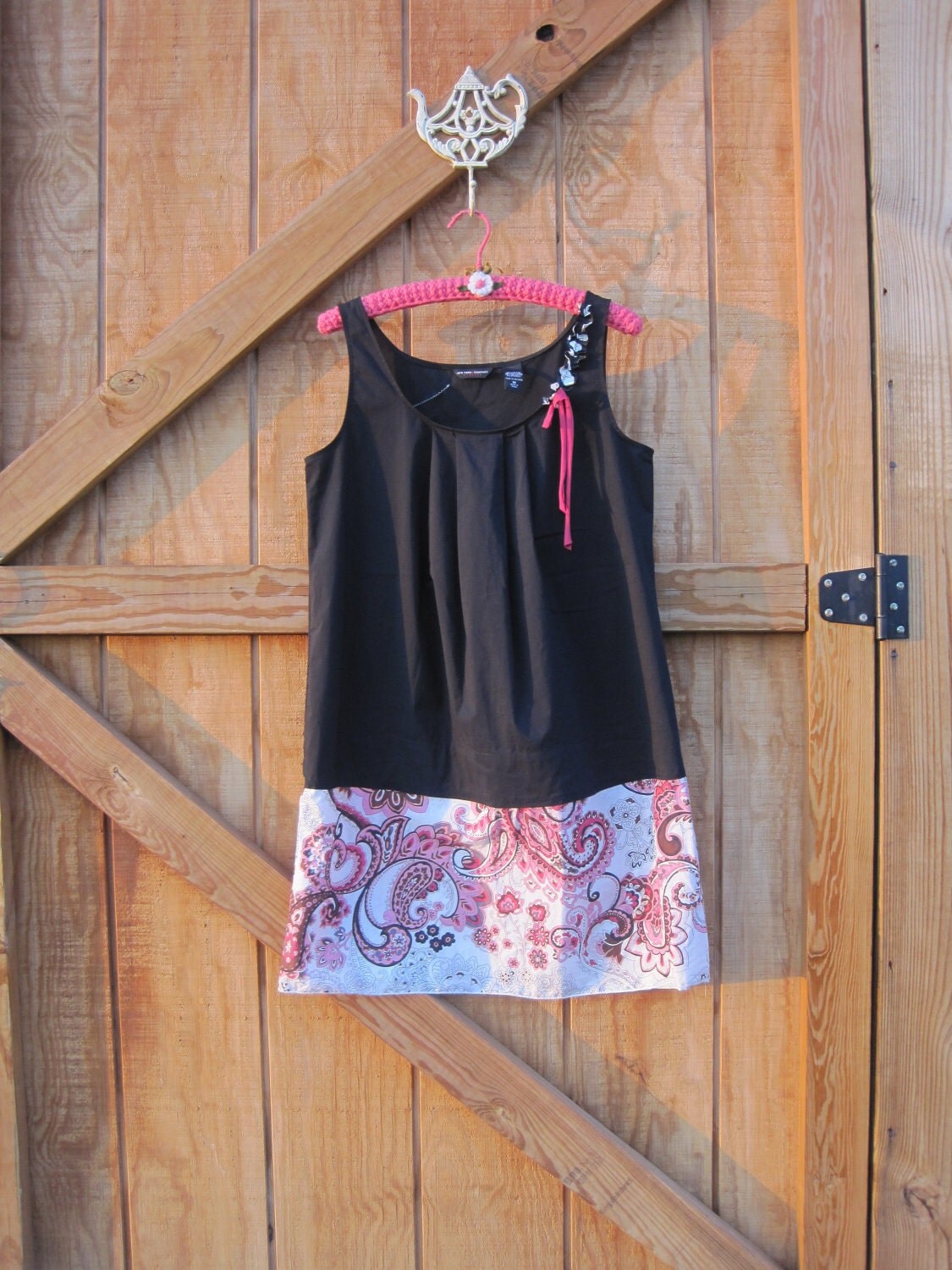 Reserved for a friend....Eco Boho chic dress black pink medium large Ready to ship