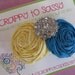 Flower Baby Headband with Rhinestone Button - Fabric Flowers - Children Spring - Yellow & Teal Rosette Headband with Rhinestone Button