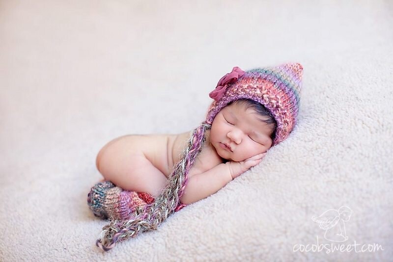 Newborn Hat, Multicolored Pixie Bonnet with Matching Leg Warmers, Photo Prop, Newborn Size, READY TO SHIP