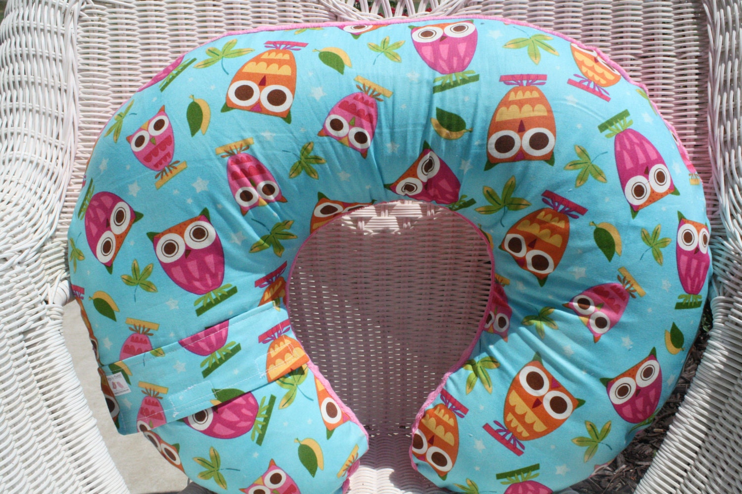 Owls on Aqua and Hot Pink Minky Boppy Cover