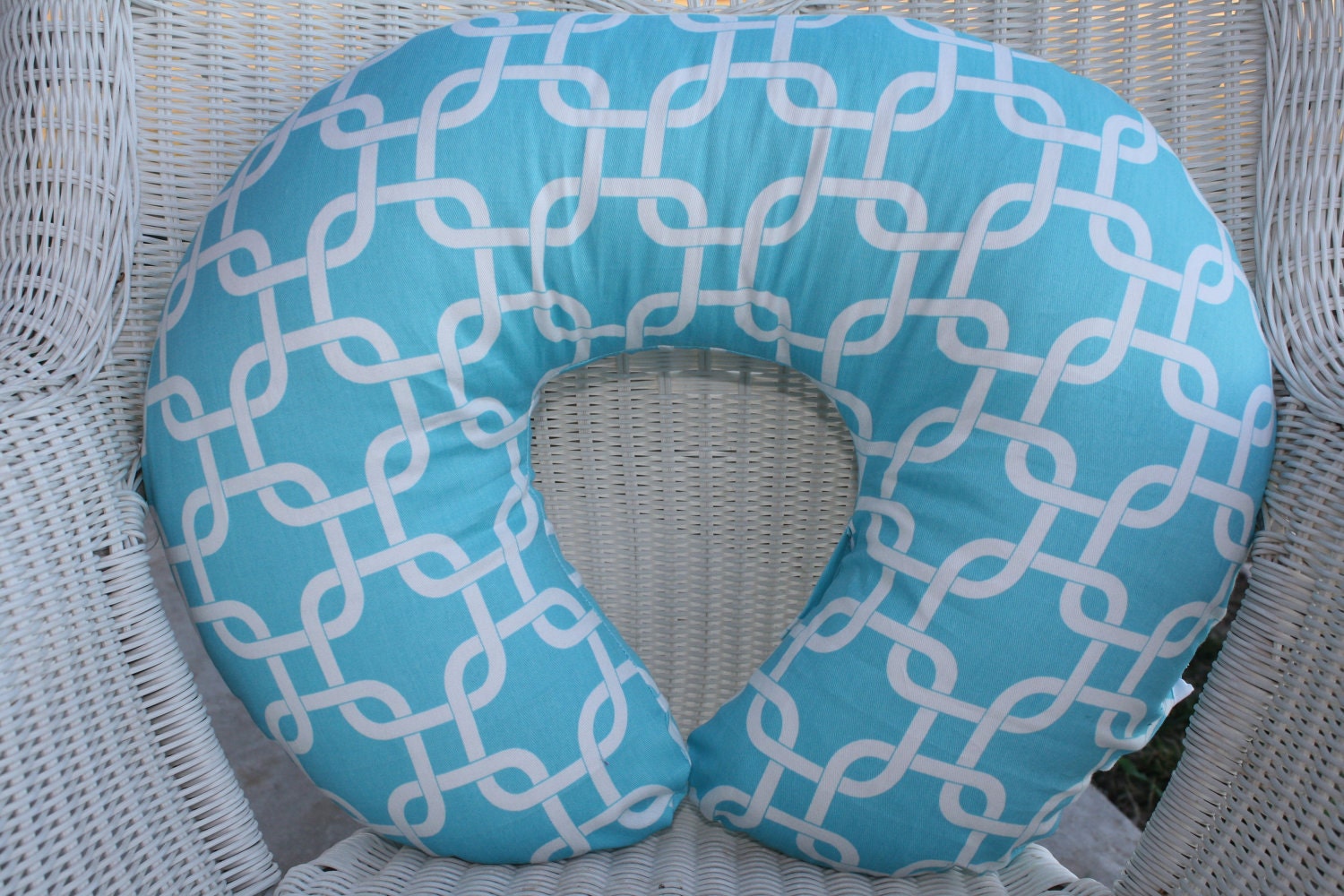 Ready to Ship-Aqua Gotcha and White Minky Dot Boppy Cover