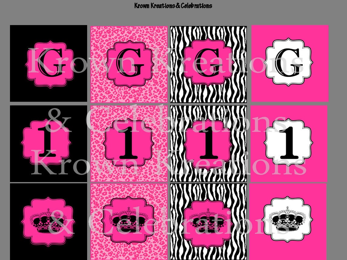 Zebra Diva Party Printables - CUPCAKE TOPPERS - GLAMOUR Girl or womans party, Birthday or Bridal shower- Krown Kreations & Celebrations Il_170x135