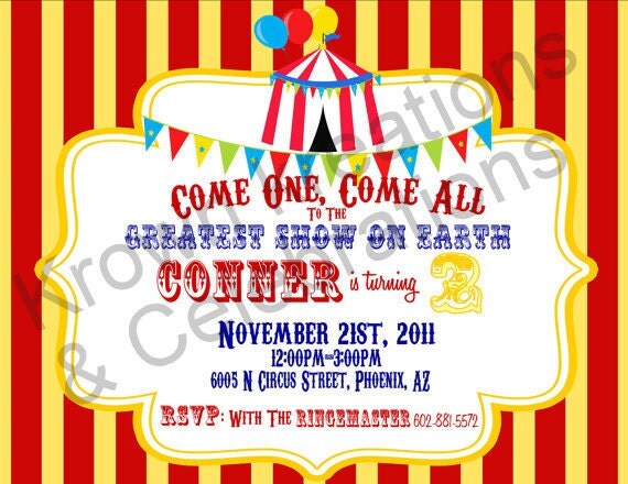 CIRCUS Party - Carnival - The GREATEST SHOW On Earth Invitation- Boy or Girl Birthday - Little Girl - Krown Kreations & Celebrations Il_570xn