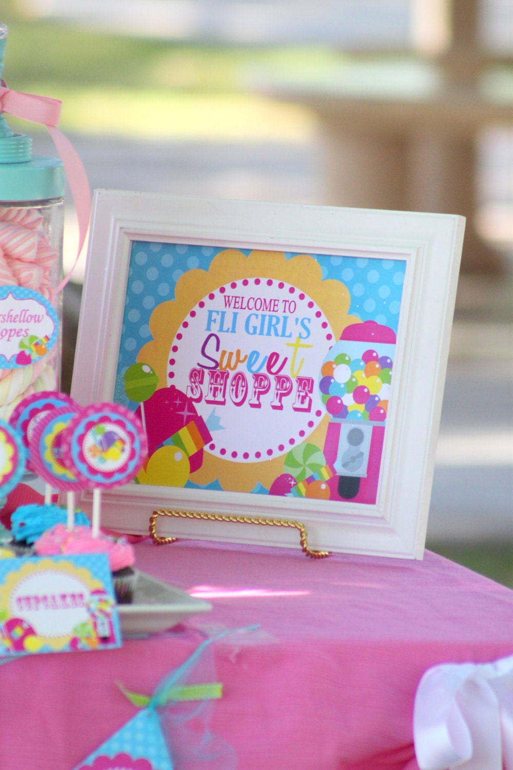 Sweet Shop or Candyland SIGN/ Lalaloopsy Party / Candy Land Party/ Sweet Shoppe/ Lollipop/ Bubble Gum/ Girls Birthday - Krown Kreations