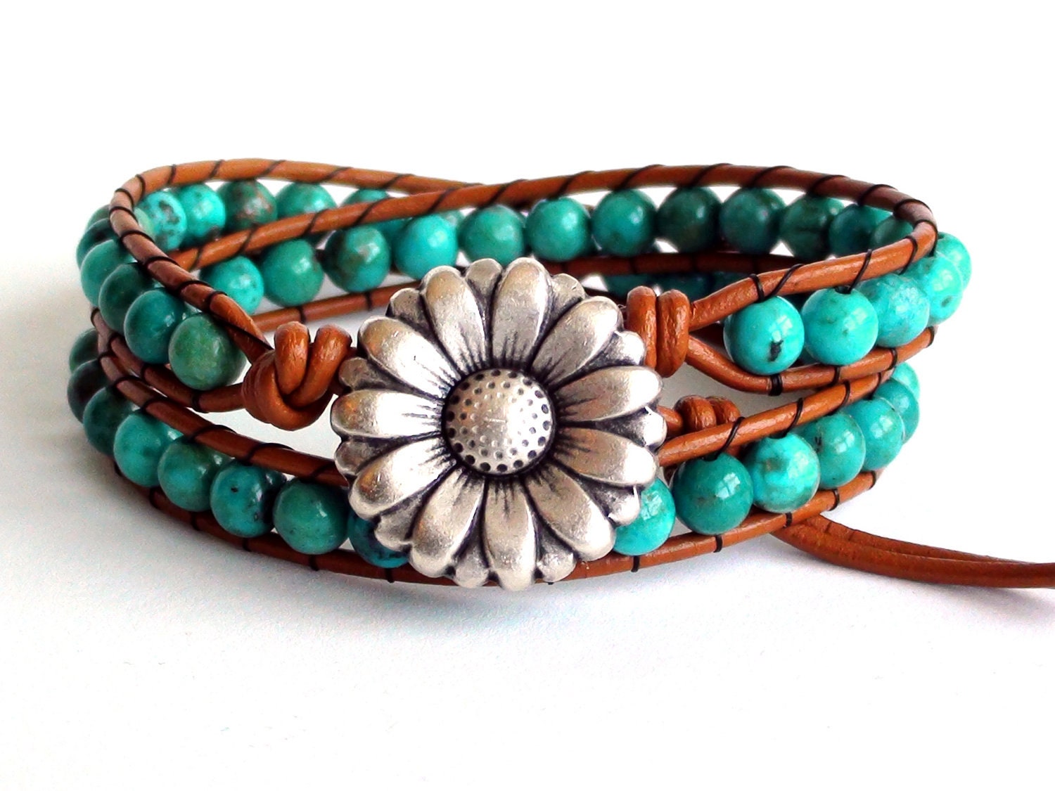 Turquoise Leather Wrap Bracelet