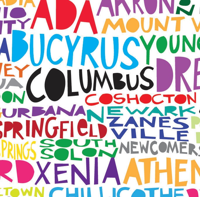 OHIO State of Ohio Digital Illustration Print with Cities Listed