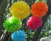 Party Decorations. 5 Hanging Poms Plus 3 Paper Flowers. PICK YOUR COLORS Il_170x135