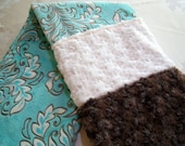 Baby Elegance I -  Aqua, Cocoa & Ivory Plush And Furry Baby/Toddler Minky Blanket - CreativeDesignsByond