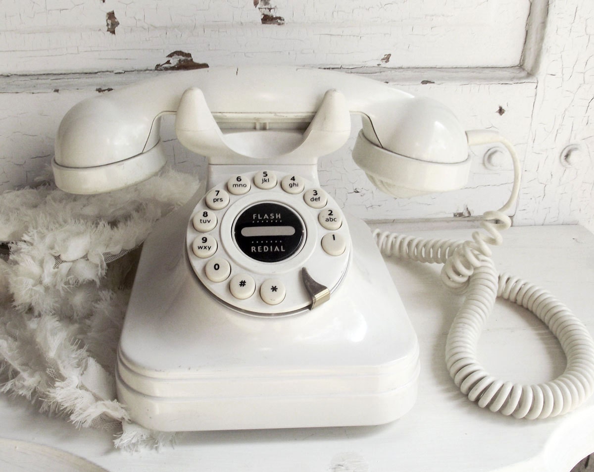 RESERVED White Cream Vintage Rotary Like Push Dial telephone phone white