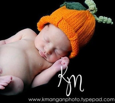 ON SALE Pumpkin Fruit Vegetable Infant Child Toddler Baby Hat -  Orange Green Brown - Knit Newborn Child Baby Gift or Photo Prop