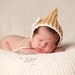 ON SALE Knit Munchkin Elf Fairy Pixie Babies Childrens Hat - Butterscotch - Has Detachable Flower - Baby Photo Prop or Gift