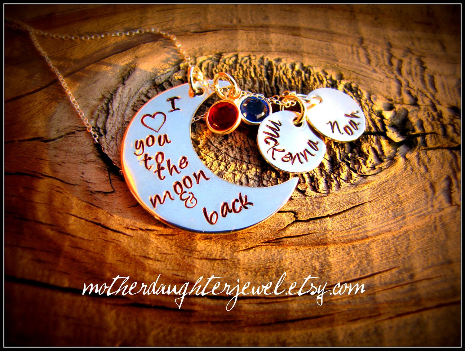 Mothers Day Gift Personalized Necklace - Hand Stamped Mommy - "I Love You To The Moon & Back" - Half / Crescent Moon