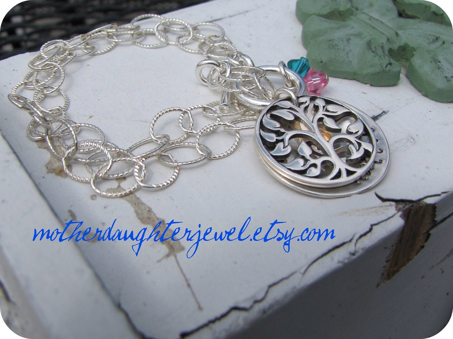 Personalized Bracelet - Hand Stamped Mommy Jewelry - Heirloom Family Tree Bracelet with Swarvoski Birthstones - Tree of Life