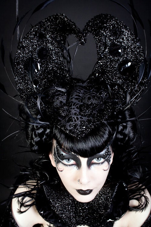 Feather, crystal, embroidered,  Arachnoidea Headpiece.