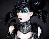 Black feather, Steel Boned 'Lizard Skin', Neck Corset