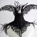 Black feather, Steel Boned, 'Lizard Skin', Neck Corset with Blue/Black fabric