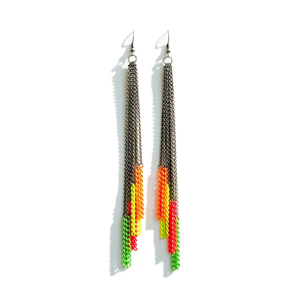 Multi Strand Neon Color Block Chain Earring