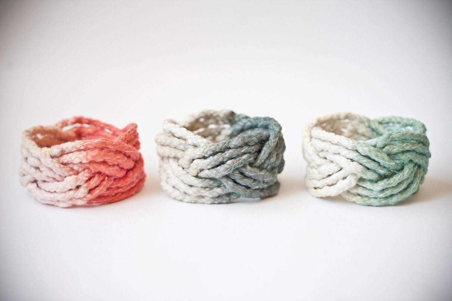 SALE ombre big cotton thread turk head knot bracelet / coral