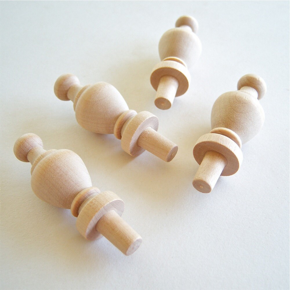 Unfinished 3 Wooden Finial set of 4 by curiosofwonder on Etsy