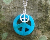 Peace Necklace, Turquoise and Silver Necklace, 18"