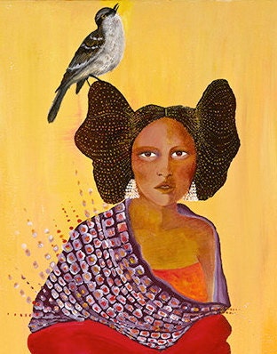 Hopi, Hopi Maiden, Native American, Mockingbird, Rooster, giclee canvas print, 16x23