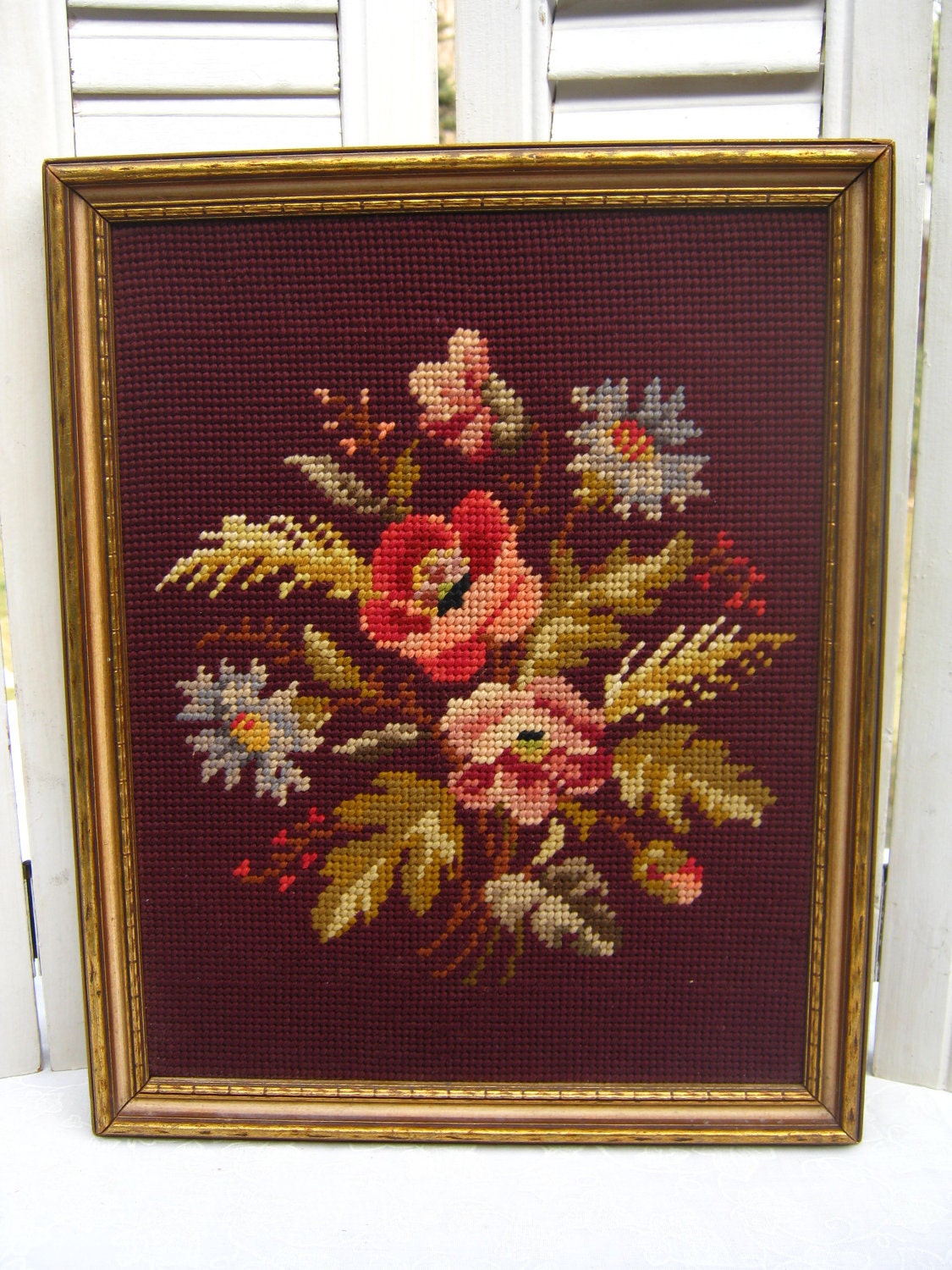 Vintage Floral Needlepoint Picture