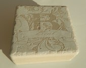 Decorative Initial Personalized Stone Coasters Set of Four, Laser Engraved Last Name, Stone Tile, Customized