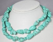 Cracked Turquoise Necklace,Statement Necklace - 17.3 Inches 2 Strands Bluish Green Turquoise with Crack Necklace(FN0459)